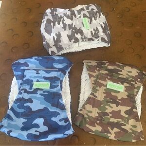 Dog Diapers Reusable pkg of 3 Camo Velcro closure New